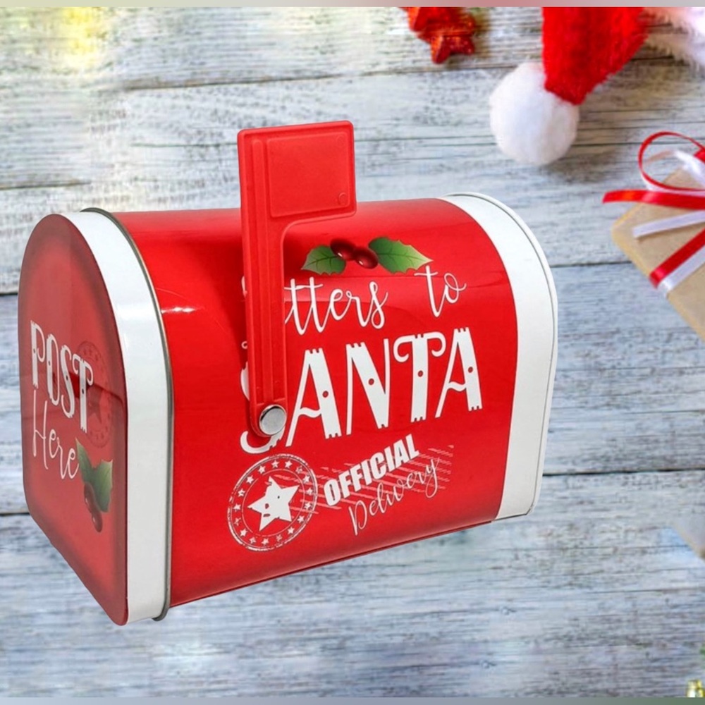 Letters to Santa Christmas Tin Tabletop Mailbox Decoration Red Official Delivery - Picture 4 of 9